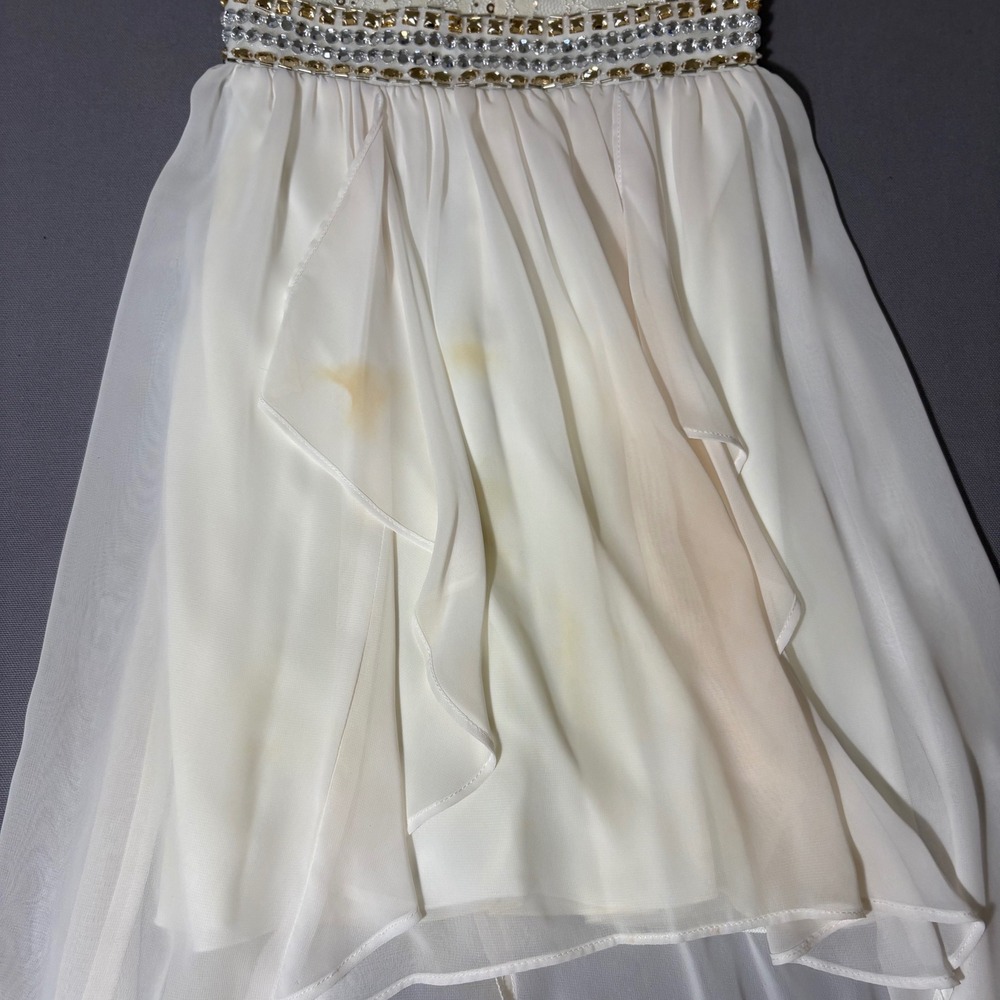 B. Darlin High Low Dress Womens 1/2 White Lace Sequin Rhinestone Formal - Picture 6 of 11